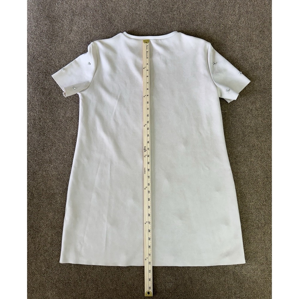 Zara Faux Suede Rhinestone Embellished Shift Mini Dress XL Cream/Ivory - Picture 7 of 13